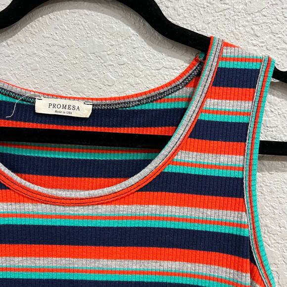 Promesa Boutique Raw Hem Striped Summer Cotton Tank Top Size Small - Picture 3 of 4